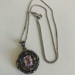 925 Sterling Silver Locket Necklace with Pink Gemstone
